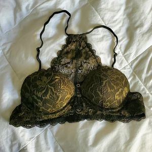 VS PINK hunter green lace push up bra size 34A